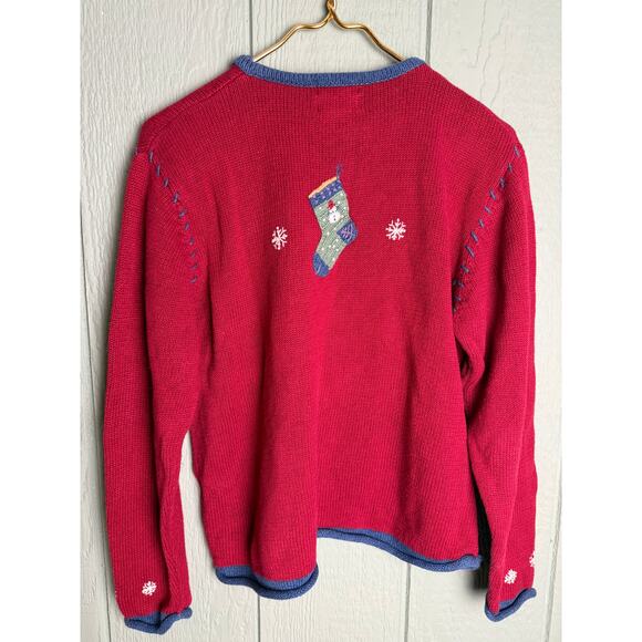 Vintage 90s Hand-Embroidered Christmas Stocking Sweater Women’s L - Picture 7 of 7